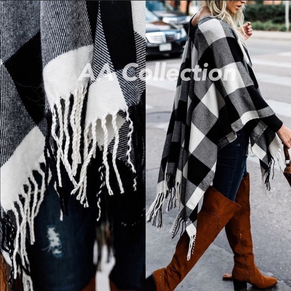 Buffalo Check plaid Tassel Shawl Poncho NEW - Picture 4 of 8